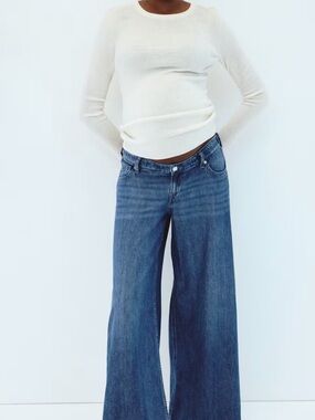 H&M MAMA Wide-Leg Jeans in Medium Blue Denim